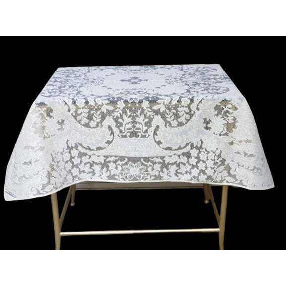 Alteza Cream / Ecru Color Lace Tablecloth. Floral Design. Square table topper (40" Square, Ecru)