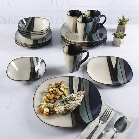 Althea Reactive Dinnerware Set, Teal, Service for 4 (16pcs)