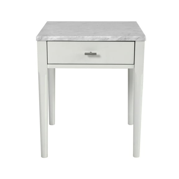 Alto 18" Square Italian Carrara White Marble Side Table with White Leg