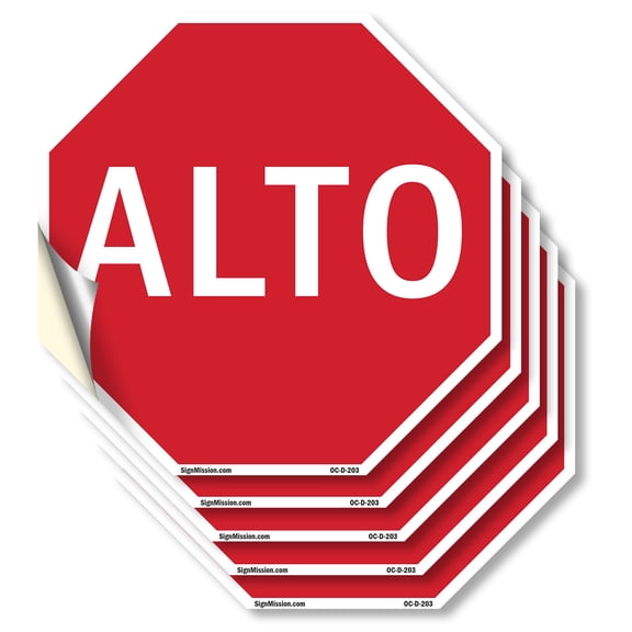 Alto (5 Pack) 4 inch X 4 inch Octagon Vinyl Label Decal Sticker Weather Resistant, UV Protected for Workplace, Private Property, and Construction Site, Made in the USA