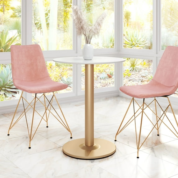 Alto Bistro Table White & Gold Dining Table, Modern Style, Painted MDF round shape tabletop, Steel, Indoor Dining
