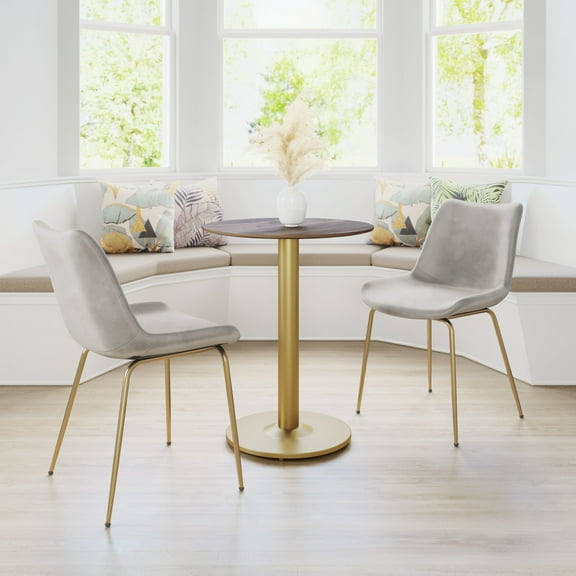 Alto Bistro Table Brown & Gold Dining Table, Modern Style, Faux Wood MDF round shape tabletop, Steel, Indoor Dining