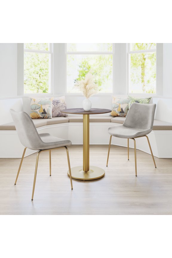 Alto Bistro Table Brown & Gold Dining Table, Modern Style, Faux Wood MDF round shape tabletop, Steel, Indoor Dining