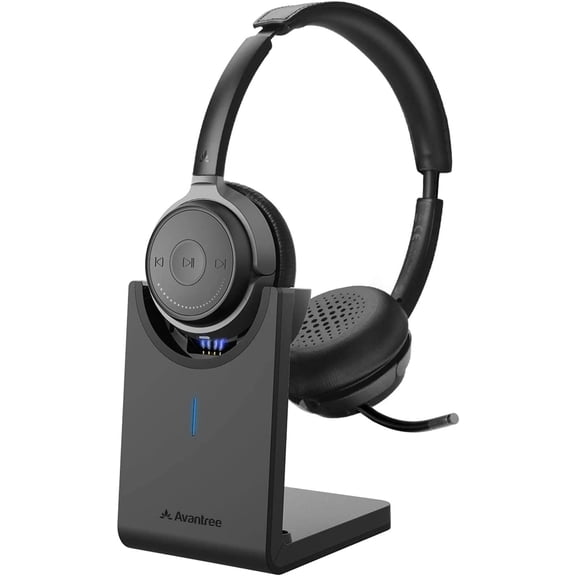 Alto Clair aptX HD Bluetooth Headset with Microphone, Mute Function, Clear Talking, Hi-Fi Music, Low Latency, Wireless Headphones with Charging Base for Computer, PC, Laptop, Skype, TV