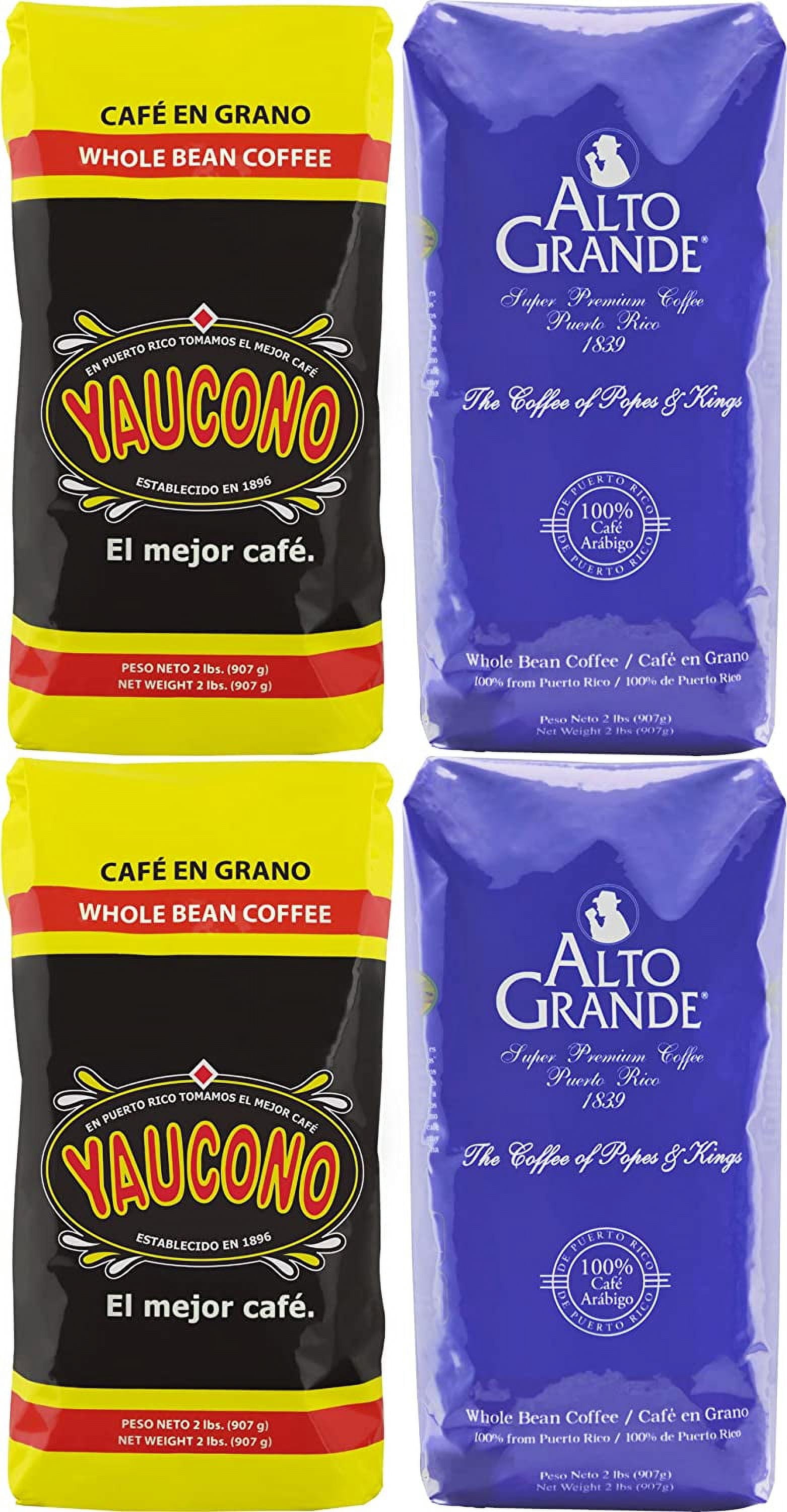 Alto Grande Medium-Dark Roast and Yaucono Medium Roast, Whole Bean Coffee, two bags of each, 2 Pound (Pack of 4)