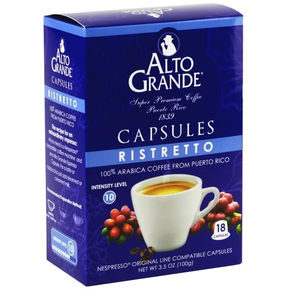 Alto Grande Super Premium Arabica Coffee Single Serve Espresso Capsules, Ristretto, 18 Count