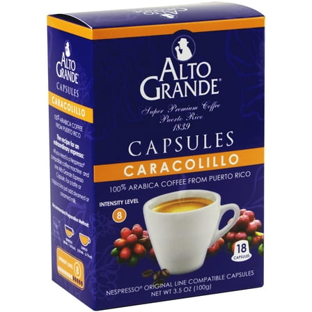 Alto Grande Coffee Single Serve Pods, Arabica Peaberry, Medium Roast, Intensity 8, 18 Count