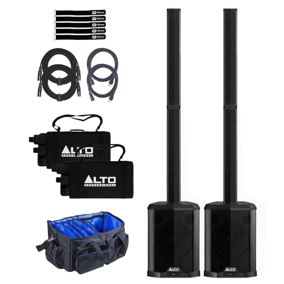 Alto Professional TS112C 1200W Portable Powered Column Array Loudspeaker 2-Pack with Bag & Cables Package