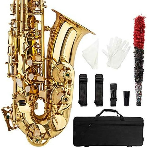 Alto Saxophone Drop E Brass Sax Full Kit for Student Beginners with Carving, Mouthpiece, Carrying , Gloves, Cleaning Cloth Bar, Detachable Strap, Shoulder Strap, , Lacquered