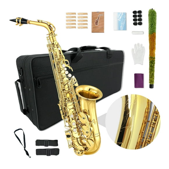 Alto Saxophone E Flat Gold Lacquer Alto Beginner Sax Full Kit With Sax Case
