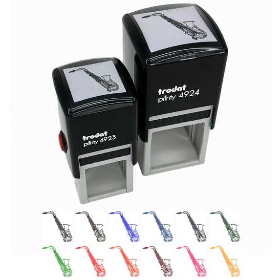 Alto Saxophone Woodwind Musical Instrument Self-Inking Rubber Stamp Ink Stamper - Blue Ink - Large 1-1/2 Inch