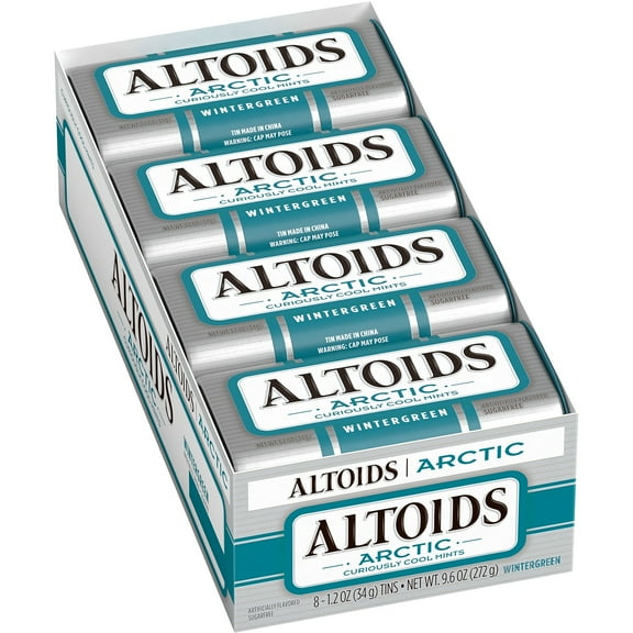 ALTOIDS Arctic Wintergreen Breath KEF28 Mints Sugar Free Hard Candy Bulk, 1.2 oz Tin (8 Pack)