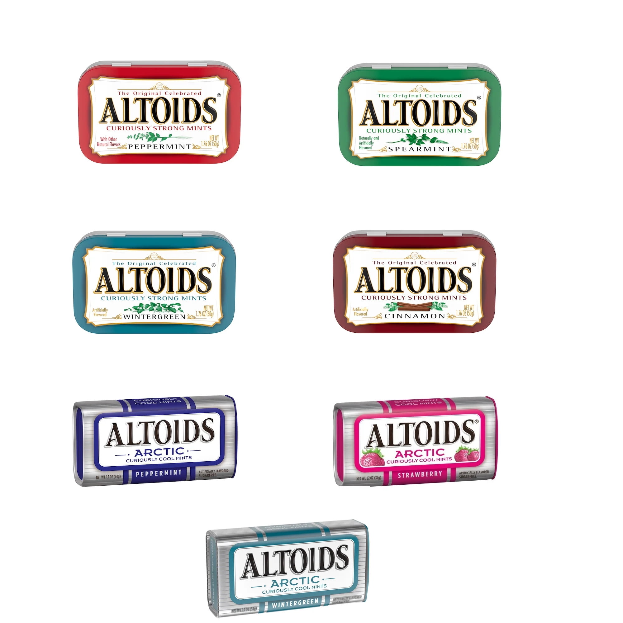 Altoids Variety Pack- 7 Flavors Include- Peppermint, Cinnamon, Wintergreen,  Spearmint, Strawberry, Arctic Peppermint, and Arctic Wintergreen