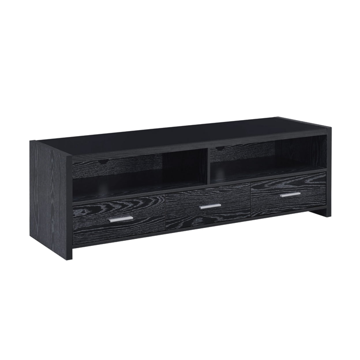 Modern Black Oak TV Console with Silver Hardware