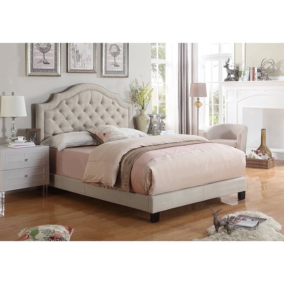 Alton Furniture Angelo Full Size Diamond Tufting Modern Panel Beds, Beige