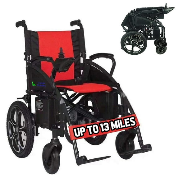Alton Mobility - ARTEMIS - Electric Power Foldable Lightweight Wheelchair FDA Approved 265lbs -500W- 13Miles (Red Lithium)
