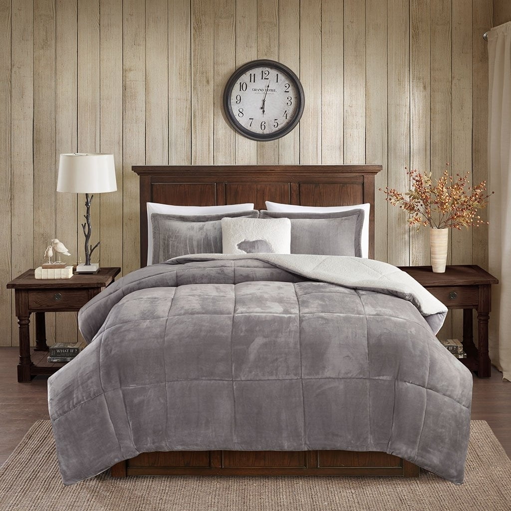 King Grey/Ivory Reversible Down Alternative Bedspread Set