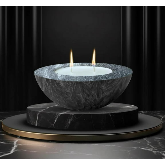 Altoona Bacino Marble Look Candle Bowl 7" x 3" 23hr Burn Time Black Unscented