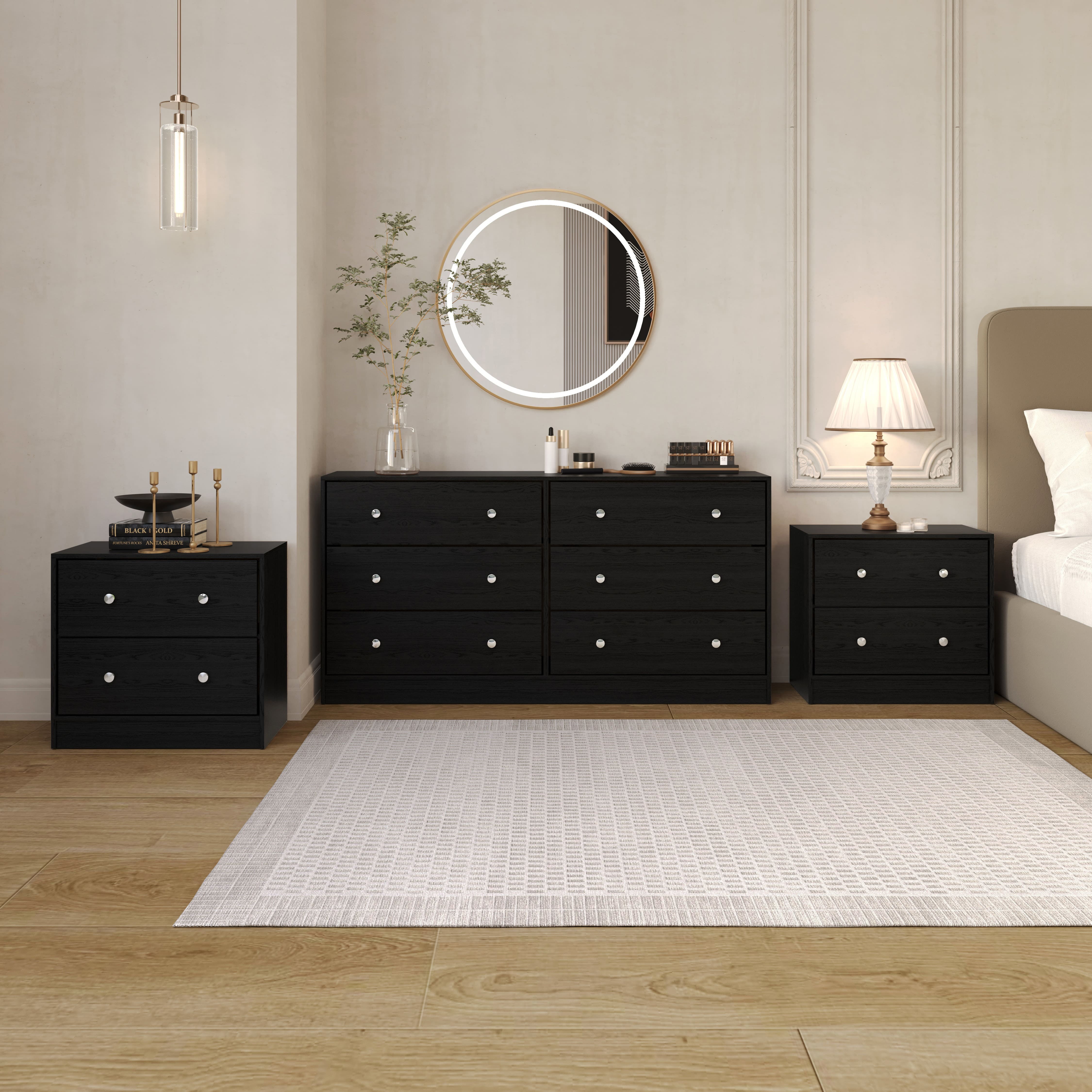walmart black dresser set Home Design Altoona 3-Piece Bedroom Set, Dresser with 2 Nightstands, Black