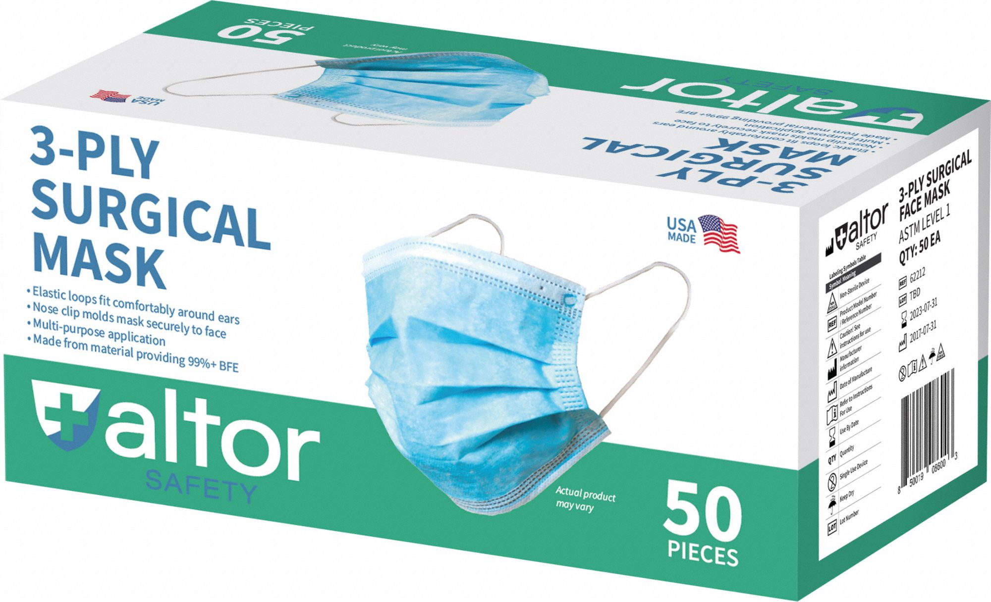 Altor Safety Surgical Mask 3PLY Level 1,PK50 62212