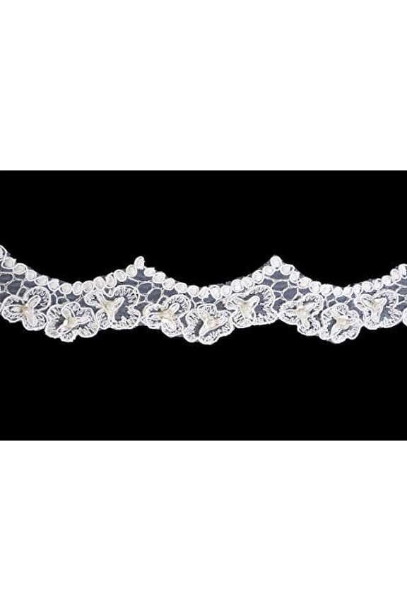 1-7/8" White Rayon Corded Embroidered Beaded Sequins Lace Trim By Yard