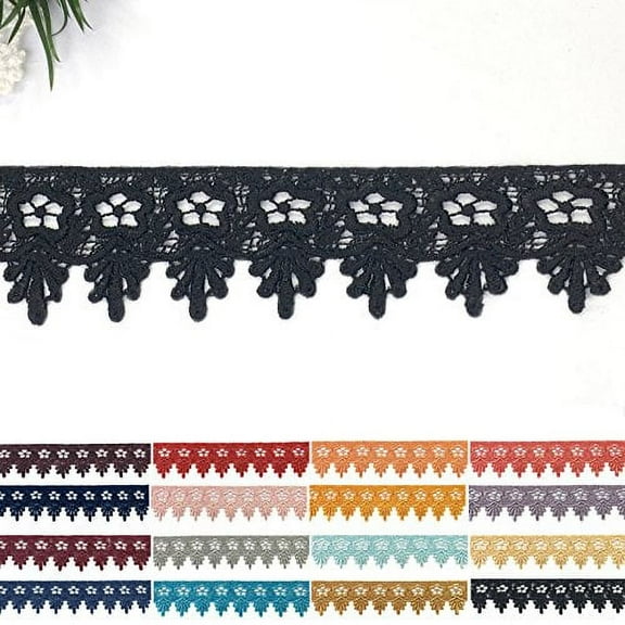 Altotux 1.75" 16 colors Rayon Floral Venice Red Lilac Blue Pink Lace Trim By Yard (Black)