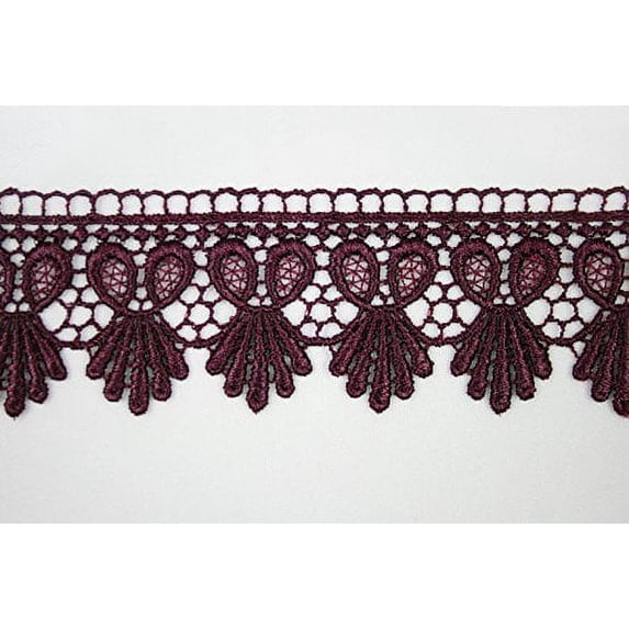 Altotux 1.75" 20 Colors Embroidered Floral Venice Lace Trim Guipure By 2 Yards (Eggplant)