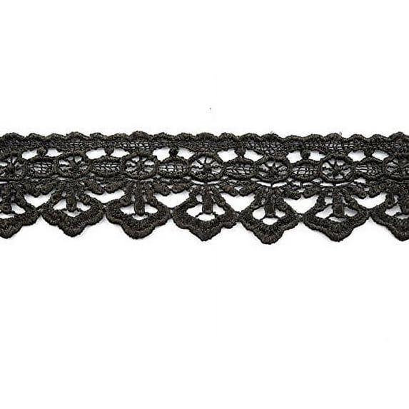Altotux 1.75" Embroidered Floral Scalloped Venice Lace Trim Guipure Trimming Sewing Supplies By Yard (Black)