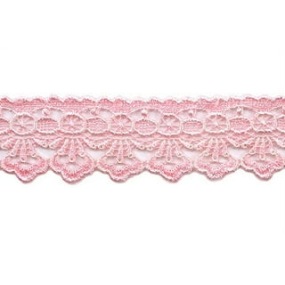 Acxico 2Yard Beige & Light Pink Embroidered Ribbon Lace Trim/Sewing/Craft/Bridal, Creamy-White (YY859)