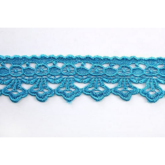 Altotux 1.75" Embroidered Floral Scalloped Venice Lace Trim Guipure Trimming Sewing Supplies By Yard (Turquoise)