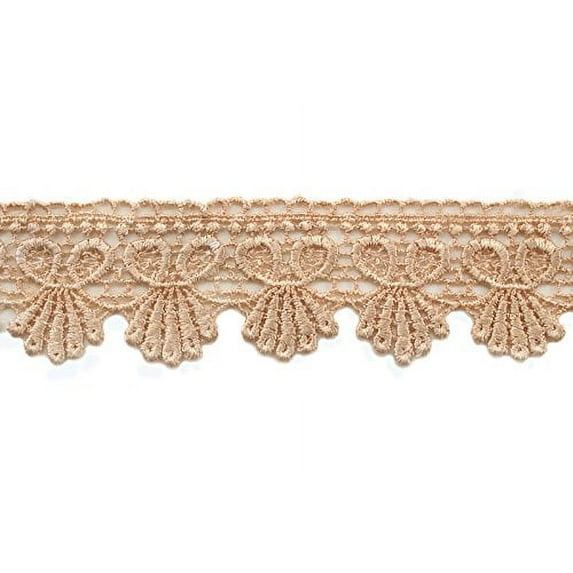 Altotux 1.75" Gold Coral Green Gray Eggplant Embroidered Venice Lace Trim By 15" (CHAMPAGNE)