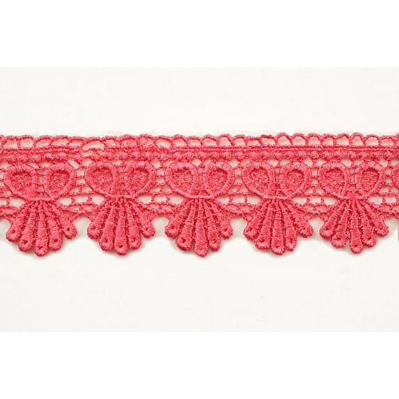 Altotux 1.75" Light Blue Baby Pink Turquoise Coral Red Navy Yellow Champagne Embroidered Floral Venice Lace Ribbon Trim Guipure Sold By 5 Yards Lot (Coral)