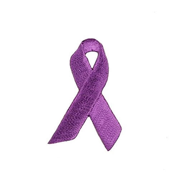 Altotux 1.75" X 1.25" Self Adhesive Awareness Ribbon Embroidered Patch Yellow Pink White Lime Purple Orange Gray Applique Sticker Iron Sew On (Purple)