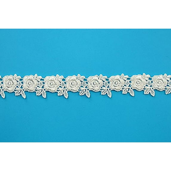 Altotux 1" Light Blue Turquoise Navy Royal Blue Lime Green Ivory Black Embroidered Floral Venice Lace Trim Guipure Trimming By Yard (Ivory)