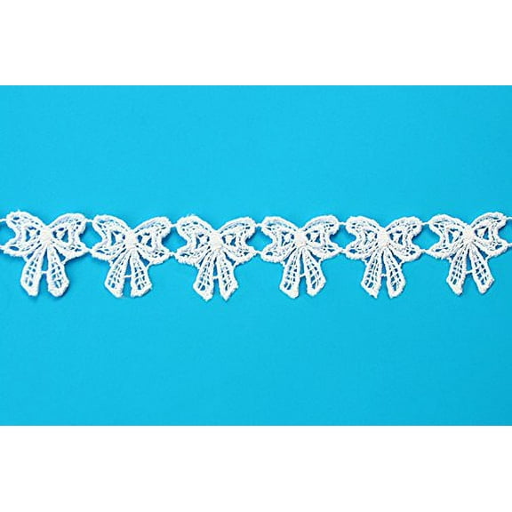 Altotux 1" White or Off-White Embroidered Ribbon Bow Tie Venice Lace Trim Cuttable Guipure Scrapbooking Design Crafts Piping Sewing Supplies By 2 Yards (White)