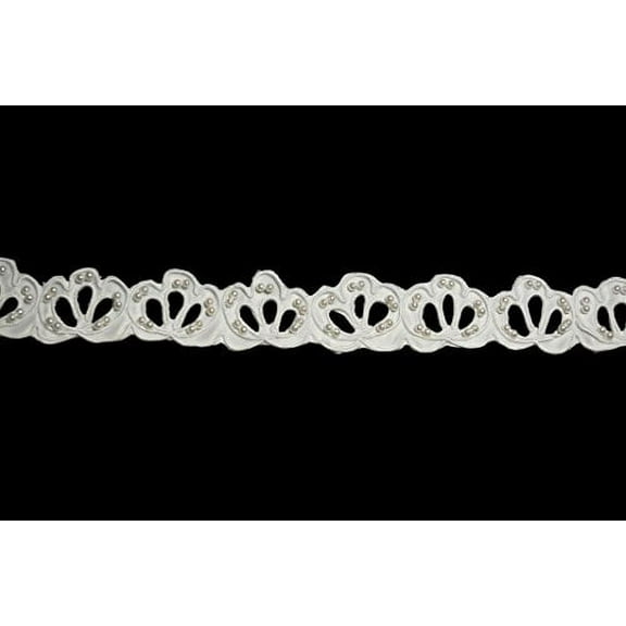 Altotux 1" White Satin Bridal Pearl Beaded Corded Lace Trim Cut Outs by 2 Yards