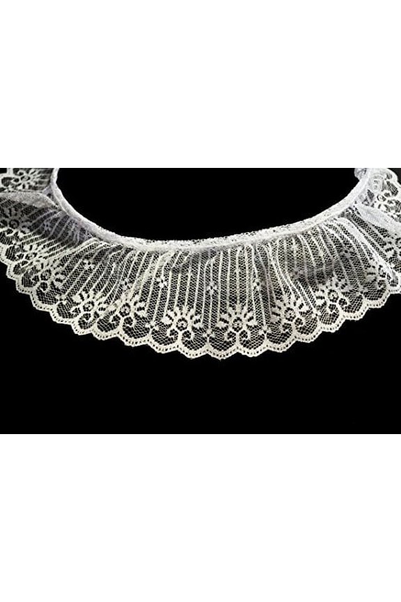 2.25" White Floral Ruffled Raschel Lace Trim Lot Notions By 10 Yards