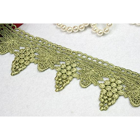 Altotux 2.75" Gold Lilac Gray Pink Olive Embroidered Venice Lace Trim By 15" (OLIVE)