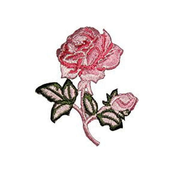 Altotux 2.75" x 2" Red Pink Lilac Rose Embroidered Patch Floral Embroidery Iron On Applique By Piece (Pink)
