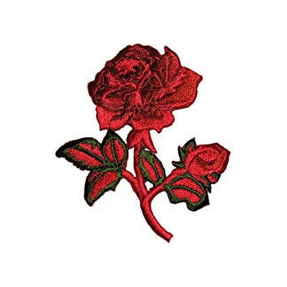Altotux 2.75" x 2" Red Pink Lilac Rose Embroidered Patch Floral Embroidery Iron On Applique By Piece (Red)