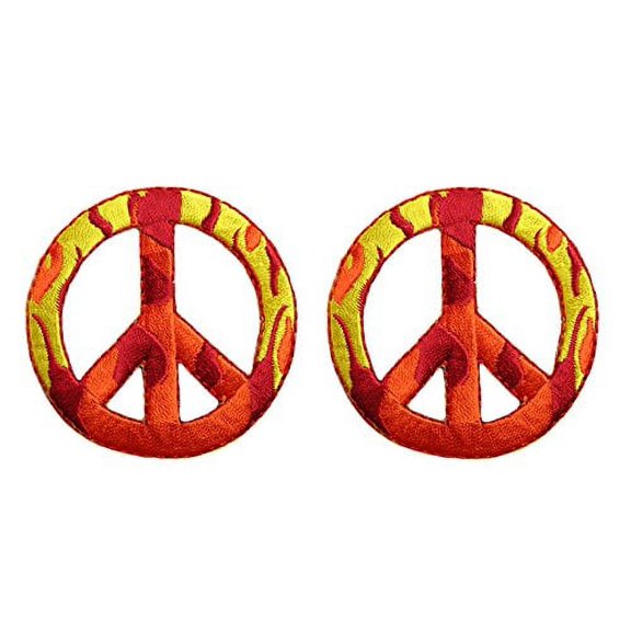 Altotux 2 PCS Camouflage Flame Peace Sign Self Adhesive Iron On Applique Patch (2 Flames Patches)