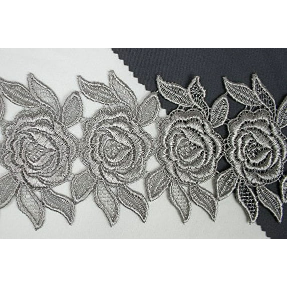 Altotux 3" 12 Colors Rose Embroidered Floral Venice Lace Trim Guipure By Yard (Gray)
