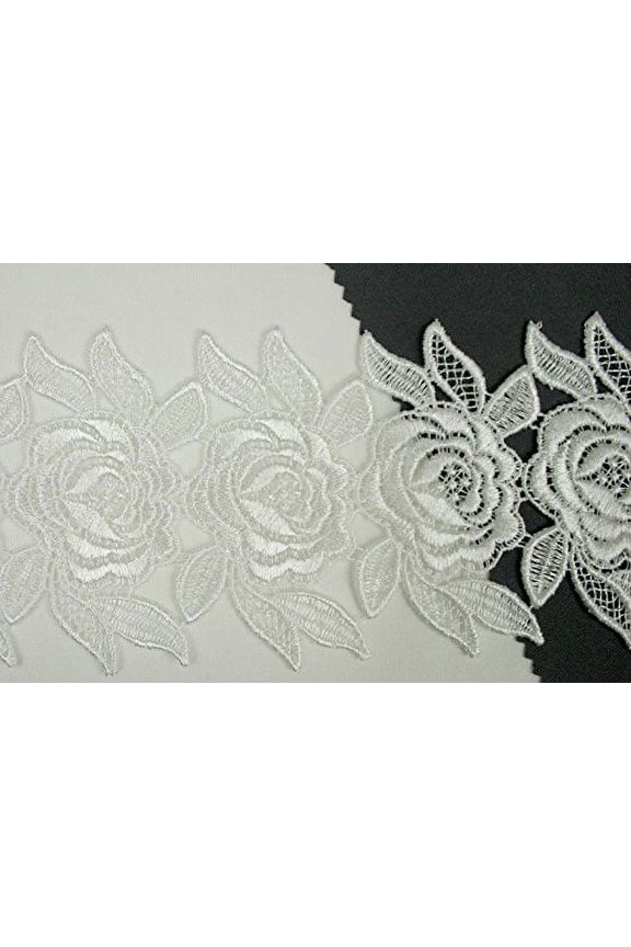 3" 12 Colors Rose Embroidered Floral Venice Lace Trim Guipure By Yard (Ivory)