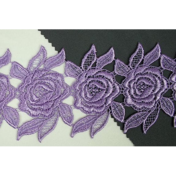 Altotux 3" 12 Colors Rose Embroidered Floral Venice Lace Trim Guipure By Yard (Lilac)