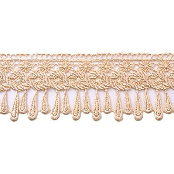 Altotux 3.25" 14 Colors Embroidered Venice Lace Trim Guipure Embellishment Teardrop Fringe Trimming By Yard (Champagne)