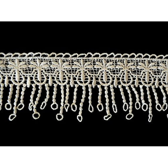 Altotux 3.25" Ivory Floral Scalloped Edge Venice Lace Fringe Trim By Yardage