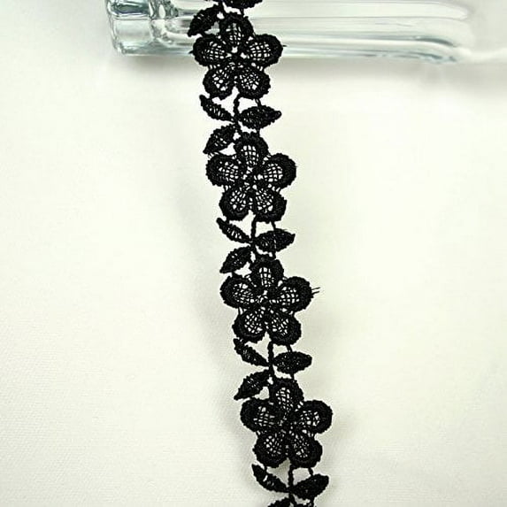 Altotux 3/4" 19 Colors Small Floral Embroidered Venice Lace Trim Guipure By 2 Yards (Black)