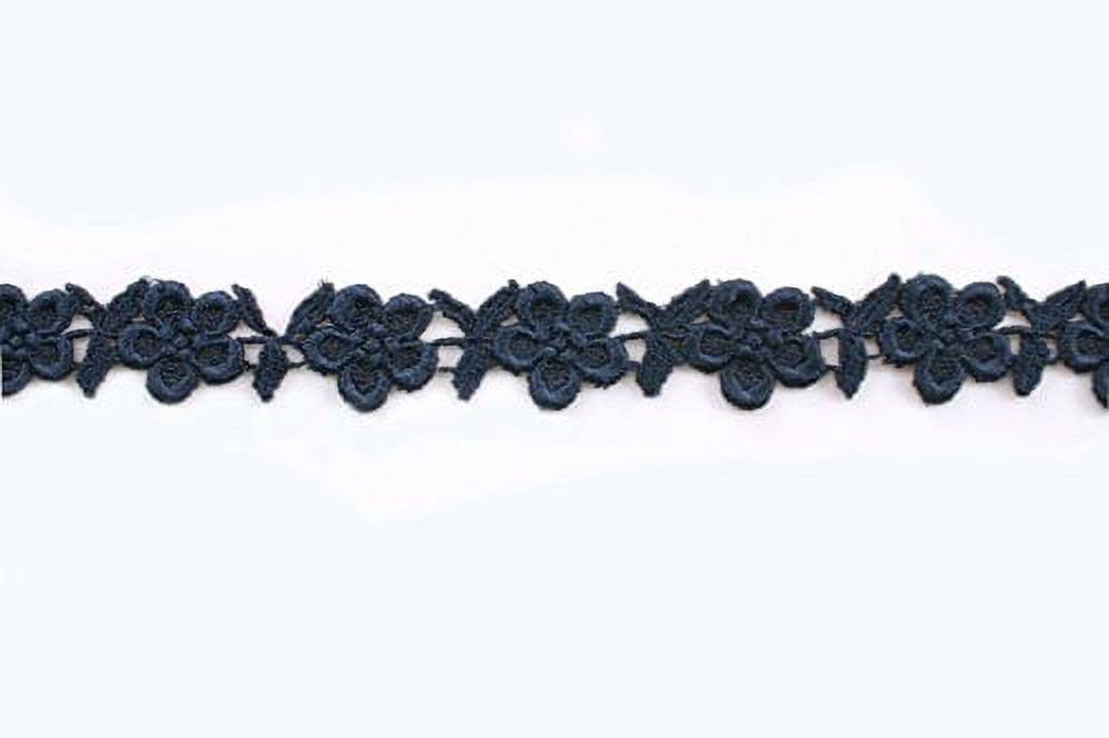 Altotux 3/4" 7 Colors Turquoise Pink Blue Champagne Yellow Coral Navy Small Floral Embroidered Venice Lace Trim Guipure By Lots of 5 Yards (Navy)