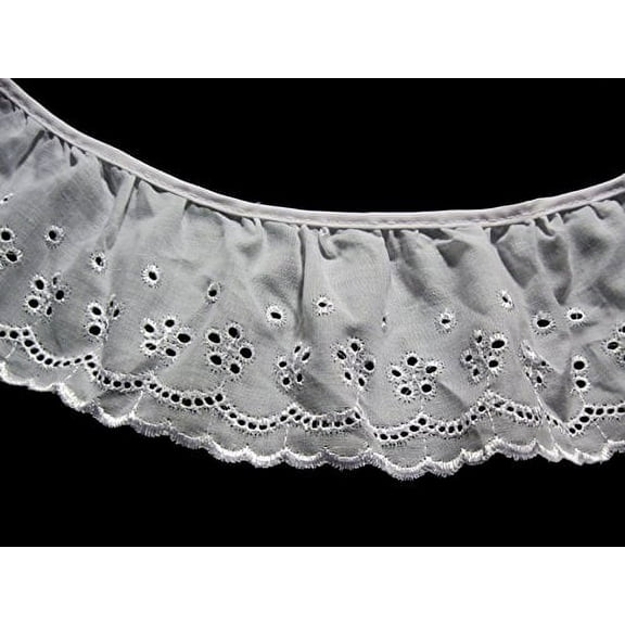 Altotux 3.75" White Gathered Ruffled Cotton Eyelet Lace Trim Lot Notions by 5 Yd