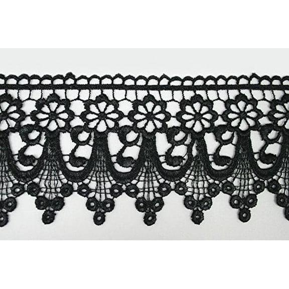 Altotux 3" Black Embroidered Floral Scalloped Venice Lace Trim Victorian Guipure Sewing Supplies By Yard (UB004)